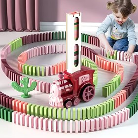 Resim Pil Gücüyle Çalışan Tren ve Domino Döndürme Oyunu - Canlı Renkli Renkli Yol, Gerçekçi Ses, Erkek ve Kızlar İçin Mükemmel Oyuncak, Eğitici Oyuncak | Canlı Yol Tasarımı | Dayanıklı Plastik 