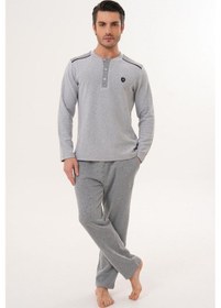 Resim Mecit Pijama Mecit 2998 Gri Selanik Kumaş Kışlık Erkek Pijama Takımı Gri 