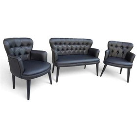 Resim Garden House Siyah Deri Siyah Ahşap Ayaklı Ofis Koltuk Takımı Berjer Bekleme Büro Koltuk Takımı Çok Renkli 