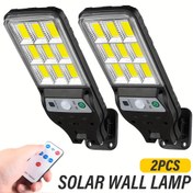 Resim 2 Adet LiHangStar Hareket Sensörlü Güneş Enerjili Duvar Lambası, Uzaktan Kumandalı 9COB Dış Mekan Aydınlatma, Teras, Bahçe, Çit ve Kiosklar için 3 Aydınlatma Modu, Siyah Plastik Gövde, Şarj Edilebilir Güneş Enerjili Dış Mekan Işıkları 
