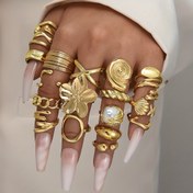 Resim 20'li/8'li/1 Adet Şık Bohem Tarzı Çiçek Kabuk Denizyıldızı İmitasyon İnci Geniş Yüzük Seti - Kadınlar İçin Plaj Tatili Parti Piknik Günlük Kullanım Hediye, Kız Arkadaş ve Anneler Günü 