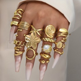 Resim 20'li/8'li/1 Adet Şık Bohem Tarzı Çiçek Kabuk Denizyıldızı İmitasyon İnci Geniş Yüzük Seti - Kadınlar İçin Plaj Tatili Parti Piknik Günlük Kullanım Hediye, Kız Arkadaş ve Anneler Günü 