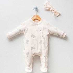 Resim miniyou Kız Natural Unicorn Desenli Bandanalı Patikli Çıtçıt Kapamalı Bebek Tulum My-1011ey 