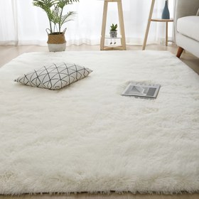 Resim 1 adet Lüks Yumuşak Peluş Sahte Kürk Alan Halısı, Dikdörtgen Kaymaz Örgü Polyester Halı, Makineden Yapılmış Kalın Sıcak Kabarık Mat, Yatak Odası ve Oturma Odası için, Elde Yıkanabilir 