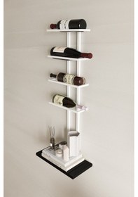 Resim Aju Şaraplık Ve Kadeh Rafı Duvara Monte Şarap Mahzeni Modern Duvar Alkol Rafı - Metal Ve Ahşap Tasarım Beyaz 