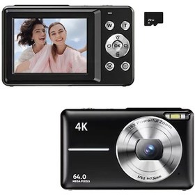 Resim Teltree Siyah Dijital Fotoğraf Makinesi 4k/30fps 64mp 2.4" Ekran 18x Zoom Fotoğraf-video Çekimi 32gb Hafıza Kartı Dahil Pil Dahil 