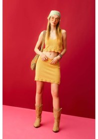 Resim DeFacto Coool Slim Fit Dar Kesim Kroşe Mini Etek D3583AX24HSYL56 Sarı 