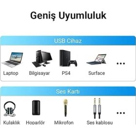 Resim FourForce USB Harici Ses Kartı Adaptörü 3.5mm Kulaklık ve Mikrofon Girişli 