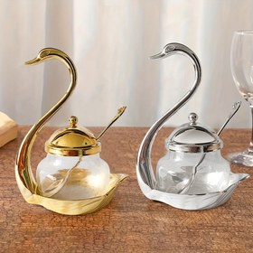 Resim 1 adet, Kuğu Cam Baharat Kavanozu ve Kaşığı, Mutfak Saklama Kabı, Güzel Şekerlik, Yaratıcı Baharatlık, Mutfak Aracı, Ev Dekoru, Düğün Hediyeleri, Anneler Günü Hediyeleri Mutfak Aksesuarları 