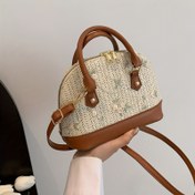 Resim Vintage Kabuk Desenli Hasır Çanta - Şık File Omuz Çantası, Kadınlar İçin; Ana Malzeme: PU; Aksesuarlar: Hasır ve File, Crossbody Çantalar 