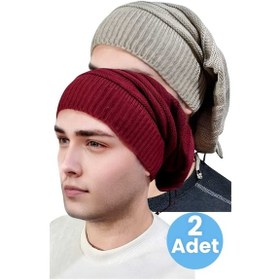 Resim Uniquetrenders 2'li Erkek Kışlık Triko Örgü Bere Ve Boyunluk Camel-bordo Bordo - Camel 