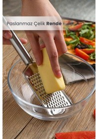 Resim Paslanmaz Çelik Kaşar Havuç Ve Sarımsak Rendesi Krom 
