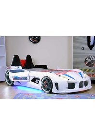 Resim Setaymobilya Audi V7 Arabalı Yatak+Ortopedik Yatak+Kapıları Açılan + Full Led 