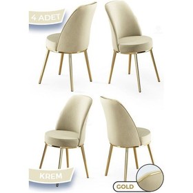 Resim Canisa Pefa Serisi 4 Adet Krem Mutfak Sandalyesi Gold Kaplama Metal Ayak 1. Sınıf Babyface Kumaş Sandalye Krem Ayaklar Gold 