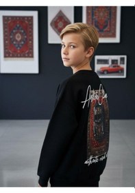 Resim Zekids Erkek Çocuk Sırtı Araba Baskılı Tasarım Sweatshirt-16619 Siyah 