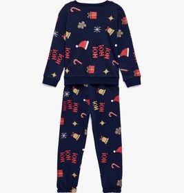 Resim Erkek Bebek Pamuklu Uzun Kollu Bisiklet Yaka Desenli Pijama Takımı 