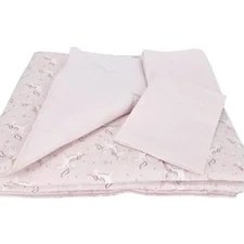 Resim Esplendor Bebek El Yapımı At Desenli Yorgan Çarşaf ve Yastıklı Üçlü Set (Pembe) 