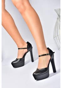Resim Fox Shoes Siyah/Siyah Platform Kalın Yüksek Topuklu Kadın Ayakkab 