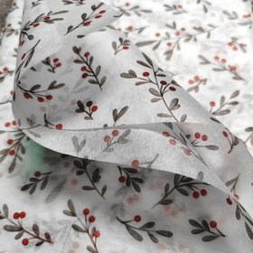 Resim 50 Yaprak Holly Tohum Desenli Hediye Kağıdı - Kırmızı Meyve ve Yeşil Yapraklı Şık Çiçek Tasarımı, Noel, Doğum Günleri, Düğünler ve Kendin Yap El Sanatları için Yüksek Kaliteli Kağıt | Çok Yönlü Parti Malzemeleri, El İşi Malzemeleri | Şık Çiçek Deseni | Karmaşık Detaylar 