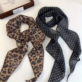 Resim Kadınlar için Şık Leopar Desenli ve Puantiyeli Uzun Kurdele Eşarp - Çok Yönlü Moda Aksesuarı, Hafif Polyester, Kahverengi & Siyah Tasarımlar, Partiler veya Günlük Stil için Mükemmel, Leopar Eşarp 