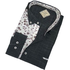 Resim Pamuklu Çiçekli Antrasit Uzun Kollu Erkek Gömlek Slim Fit Kalıp -9757 Antrasit 