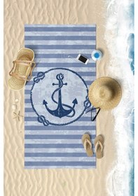 Resim Çizgili Çapa Desen Dijital Baskılı 75x150 Cm Plaj Havlusu 