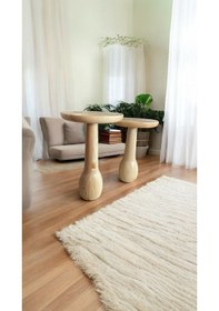 Resim Wood Ahşap 2'li Set Vazo Mantar Yan Sehpa Naturel Renk 