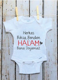 Resim Tuğbababy Baby Halam Bana Doyamaz Baskılı Bebek Body Zıbın Kız Erkek Beyaz 