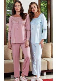 Resim Bone Club 4636 Turkuaz Omuz Dantelli Hamile Lohusa Pijama Takımı 