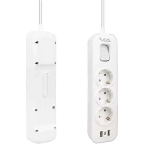 Resim M3LFS- Vea VE-NOVA103U A Class 3lü 2 Usbli Anahtarli 1.5 Metre Akim Korumali Grup Priz (Made In 