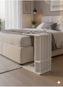 Resim Unisoft Pintdi C Tipi Koltuk Yanı Sehpası Dergilikli Laptop Kahve Yan Sehpası Beyaz 