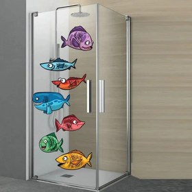 Resim Komik Balıklar Duşakabin Banyo Sticker | Sticker Master 