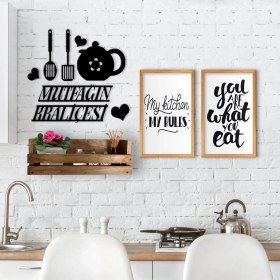 Resim BK Gift Dekoratif Doğal Ahşap Raf Mutfak Konseptli 2’li Ahşap Tablo ve Duvar Süsü-3 