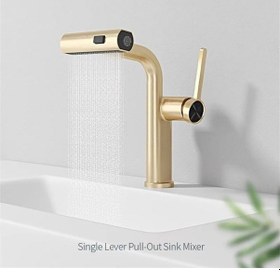 Resim Banyo Lavabo Bataryası Duş Şelale 3 Fonksiyonlu Spiralli İthal Mat Gold 