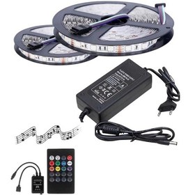 Resim 10 Metre 12v 60 Ledli Rgb Dış Mekan Şerit Led 5a Plastik Adaptör Sese Ve Müziğe Duyarlı Led Kontrol 
