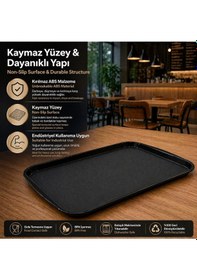 Resim 12 Adet Abs Servis Tepsisi Kaymaz Yüzeyli 32x44 Cm Siyah Renk Endüstriyel Kullanıma Uygun, Kırılmaz, Bpa Free 7 Renk Seçenekli 