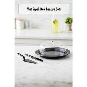 Resim Soi Home Akrilik Mat Siyah Kek Fanusu ve Servis Seti - 33 x 39 x 14 cm 