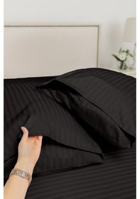 Resim Çizgili Saten 2'li Yastık Kılıfı Siyah 