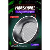 Resim ÖYKÜ VE YİĞİT 22 CM Kevgir Yuvarlak Süzgeç Profesyonel 304 Paslanmaz Çelik 