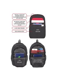 Resim Dada Siyah Laptop Sırt Çantası 15,6 İnç Usb Type-c Şarj Aparatı Ortopedik Sırt Darbe Emici Koruma 