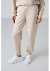 Resim Tommy Life Bej Basic Pamuklu O Yaka Oversize Lastik Paça Kadın Eşofman Takım - 95287 Bej 