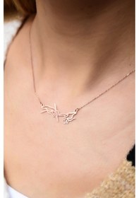 Resim 925 Ayar Gümüş Rose Kaplama Kader Yazısı Kolye UVPTS100049-1 