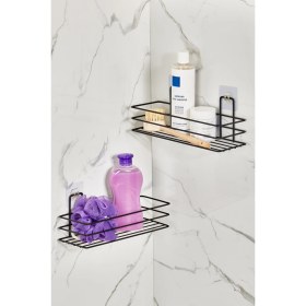 Resim Orsa Home 2 Adet 926 Güçlü Magic Yapışkanlı Siyah Dikdörtgen Banyo Rafı 