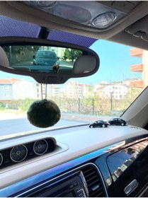 Resim S&E TASARIM Haki Peluş Ponpon Dikiz Süsü Dikiz Aynası Süsü Taşlı Ipli 