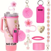 Resim 8 Parça Silikon Spor Su Şişesi Aksesuar Seti - Evrensel Uyumlu Tutacak, Koruyucu Kılıf, Pipet Kapağı, Ruj Çantası ve Süsler 30oz/40oz Spor Bardaklar İçin 