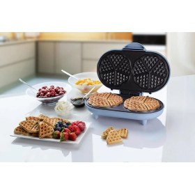 Resim Çift Kalp Waffle Makinesi, 700W, Yapışmaz Kaplama, Mavi Renk, Lezzetli Waffle'lar Için Ideal 