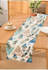Resim RealHomes Kuş Tüyü Motifli Geometrik Şekiller Baskılı Runner 
