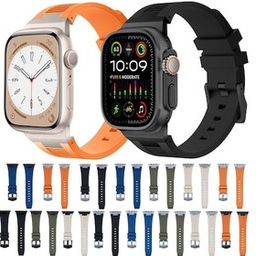 Resim iOs Watch Uyumlu Serisi 6 İçin 44mm Loners Sıvı Silikon Saat Bandı Siyah Yeşil 