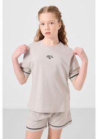 Resim Taş Pamuklu Yumuşak Dokulu Standart Fit Basic Kız Çocuk Şort Takım - 75183 Taş Taş Rengi 