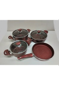 Resim Granit Tencere 4'lü Set Bordo Renk 4 Mm Kalınlık Bordo 